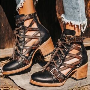 Freebird by Steven Black and Brown Lace-Up Ankle Boots